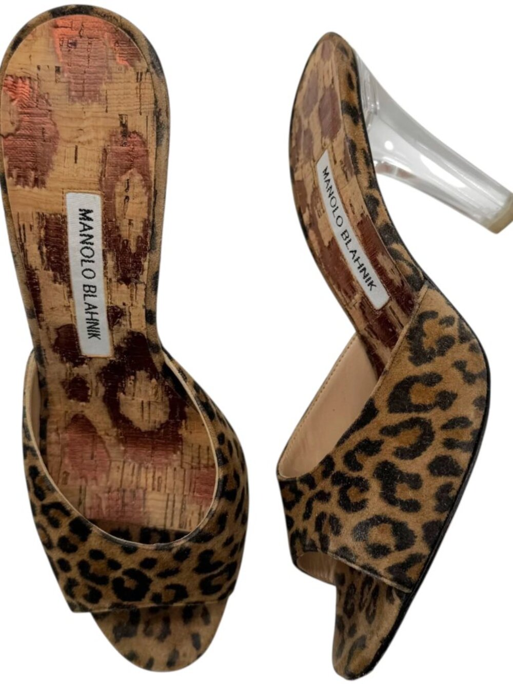MANOLO BLAHNIK - Leopard Print Lucite Heeled Mules